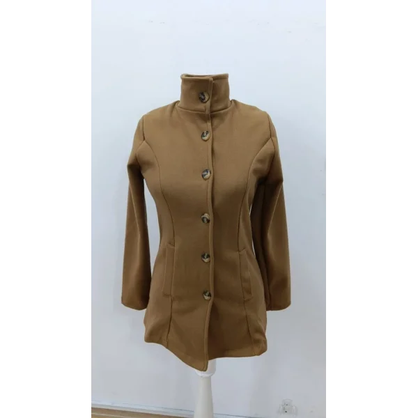 Kadın Uzun Kollu Yakalı önden Düğmeli Astarsız Ithal Kaşe Kahve Kaban