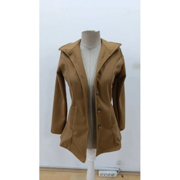 Kadın Uzun Kollu Yakalı önden Düğmeli Astarsız Ithal Kaşe Kahve Kaban