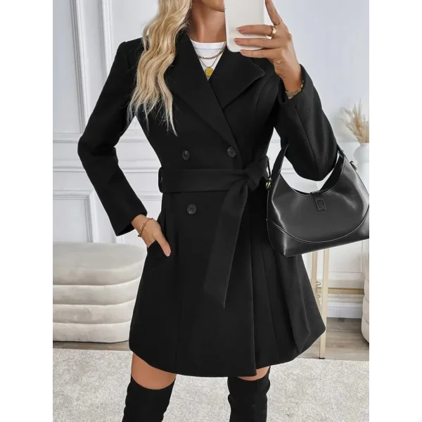 Kadın Uzun Kollu Yakalı önden Düğmeli Belden Kuşaklı Kısa Kaşe Kaban