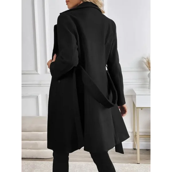 Kadın Uzun Kollu Yakalı önden Düğmeli Belden Kuşaklı Kısa Kaşe Kaban