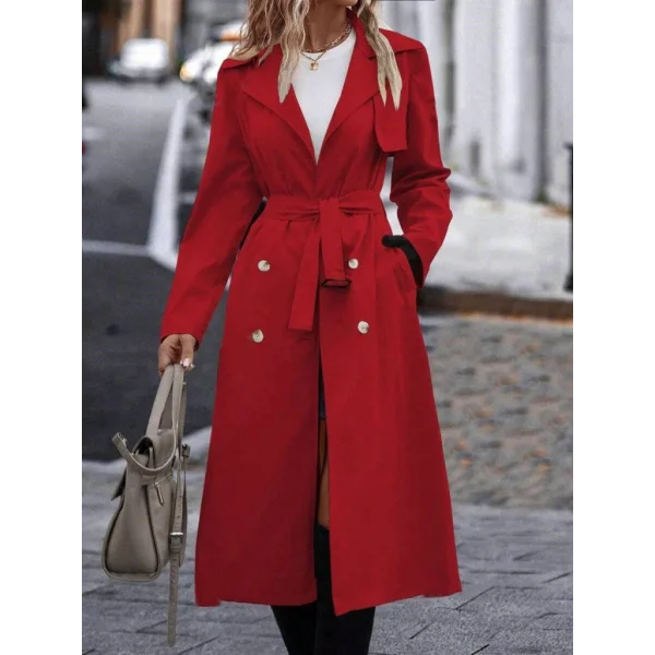 Kadın Uzun Kollu Yakalı önden Düğmeli Beli Kuşaklı Midi Gabardin Trençkot