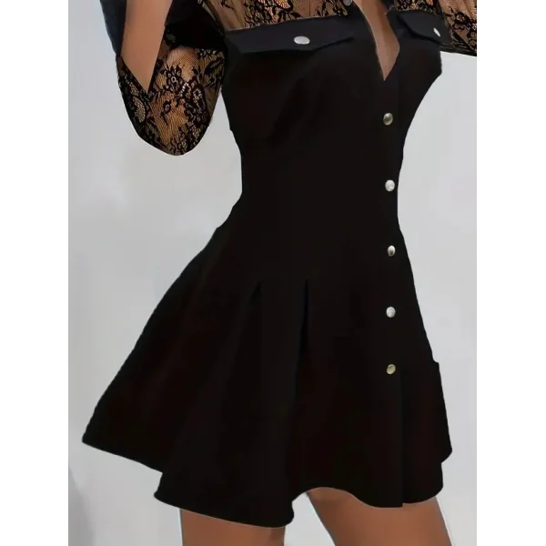 Kadın Uzun Kollu Yakalı önden Düğmeli Cep Detaylı Mini Modal Elbise