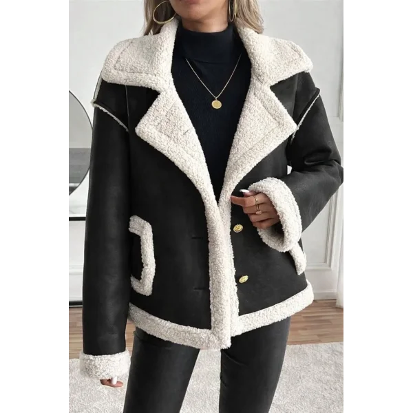 Kadın Uzun Kollu Yakalı önden Düğmeli Cep Detaylı Süet Ceket