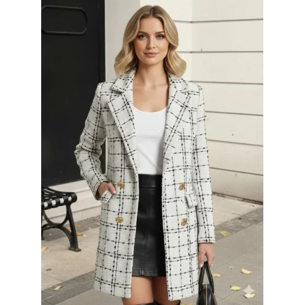 Kadın Uzun Kollu Yakalı önden Düğmeli Dokuma Ceket