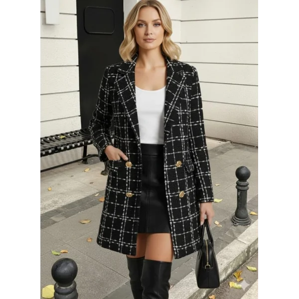 Kadın Uzun Kollu Yakalı önden Düğmeli Dokuma Ceket