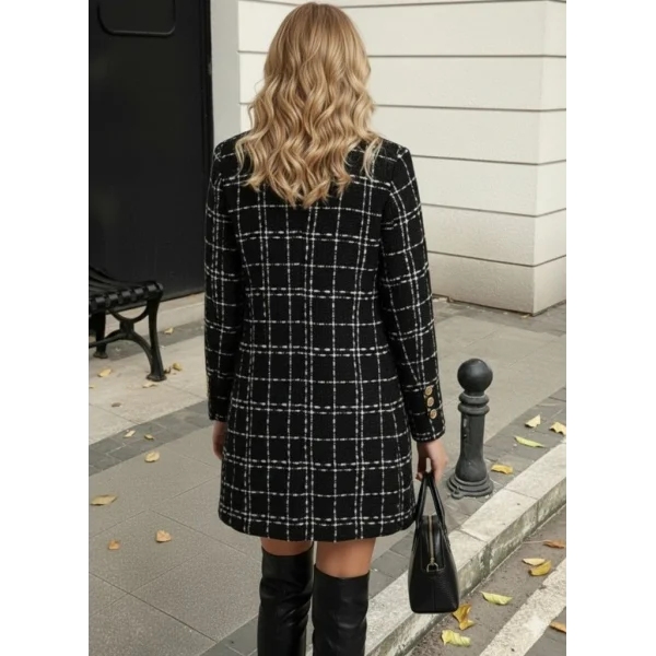 Kadın Uzun Kollu Yakalı önden Düğmeli Dokuma Ceket