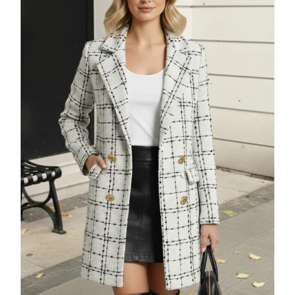 Kadın Uzun Kollu Yakalı önden Düğmeli Dokuma Ceket