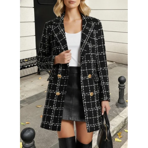 Kadın Uzun Kollu Yakalı önden Düğmeli Dokuma Ceket