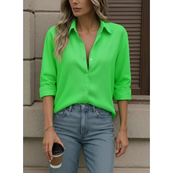 Kadın Uzun Kollu Yakalı önden Düğmeli Gömlek