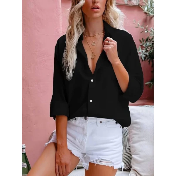 Kadın Uzun Kollu Yakalı önden Düğmeli Gömlek
