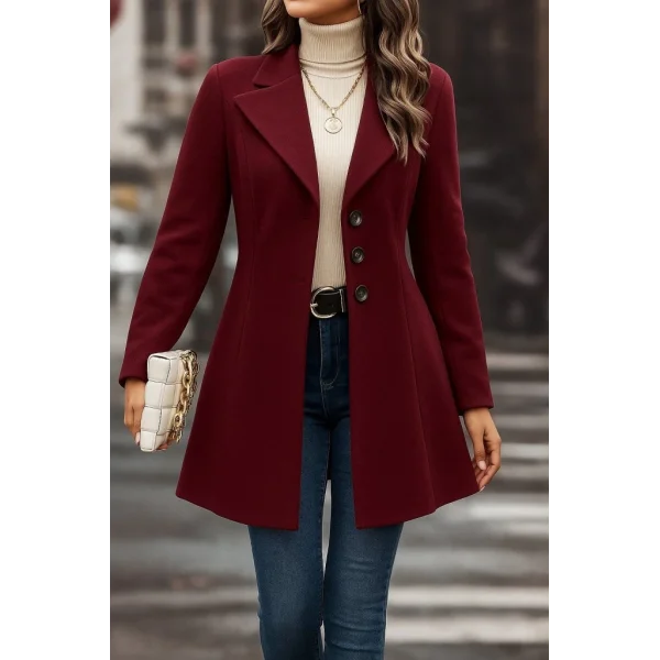 Kadın Uzun Kollu Yakalı önden Düğmeli Kısa Kaşe Kaban