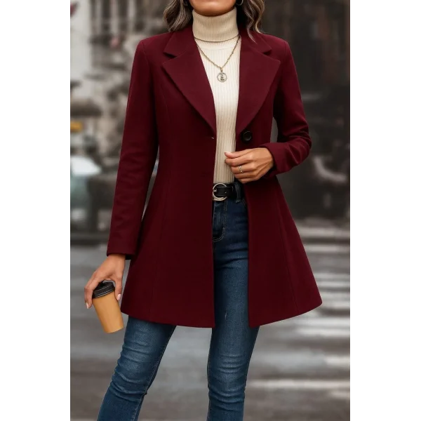 Kadın Uzun Kollu Yakalı önden Düğmeli Kısa Kaşe Kaban