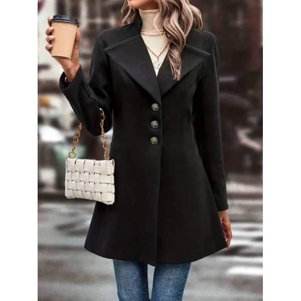 Kadın Uzun Kollu Yakalı önden Düğmeli Kısa Kaşe Kaban