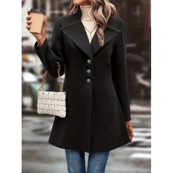 Kadın Uzun Kollu Yakalı önden Düğmeli Kısa Kaşe Kaban