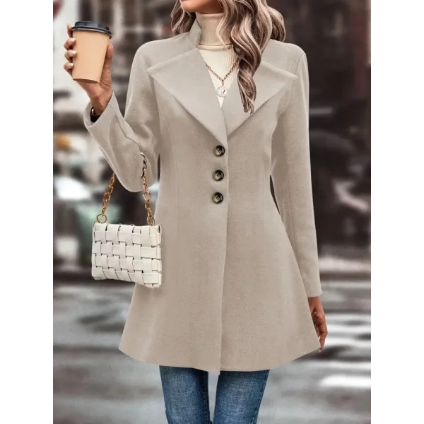 Kadın Uzun Kollu Yakalı önden Düğmeli Kısa Kaşe Kaban