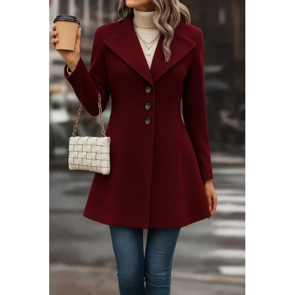 Kadın Uzun Kollu Yakalı önden Düğmeli Kısa Kaşe Kaban