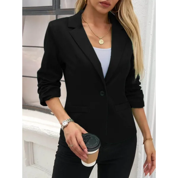Kadın Uzun Kollu Yakalı önden Düğmeli Kollar Büzgü Detaylı Atlas Ceket