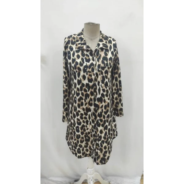 Kadın Uzun Kollu Yakalı önden Düğmeli Leopar Desenli Modal Midi Elbise