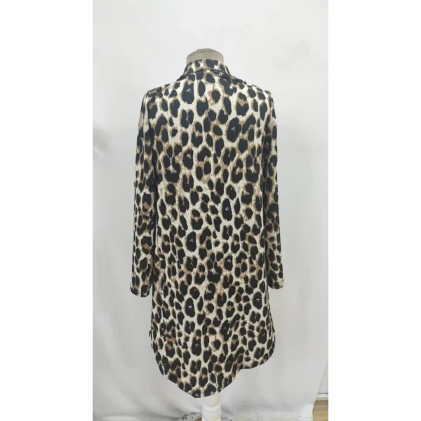 Kadın Uzun Kollu Yakalı önden Düğmeli Leopar Desenli Modal Midi Elbise