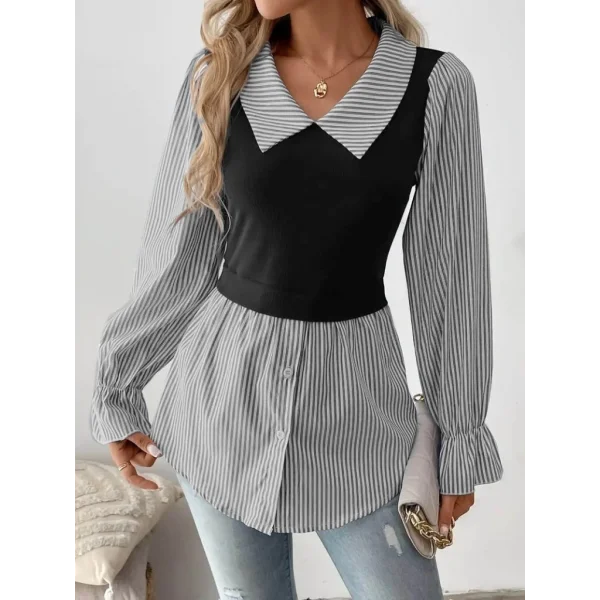 Kadın Uzun Kollu Yakalı önden Düğmeli Ottoman Bluz