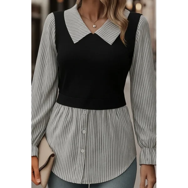 Kadın Uzun Kollu Yakalı önden Düğmeli Ottoman Bluz