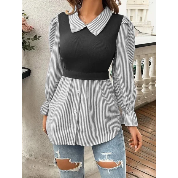 Kadın Uzun Kollu Yakalı önden Düğmeli Ottoman Bluz