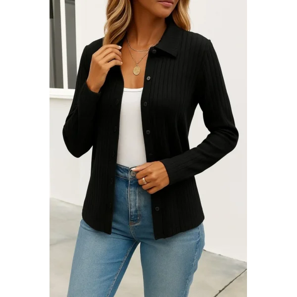 Kadın Uzun Kollu Yakalı önden Düğmeli Triko Ceket