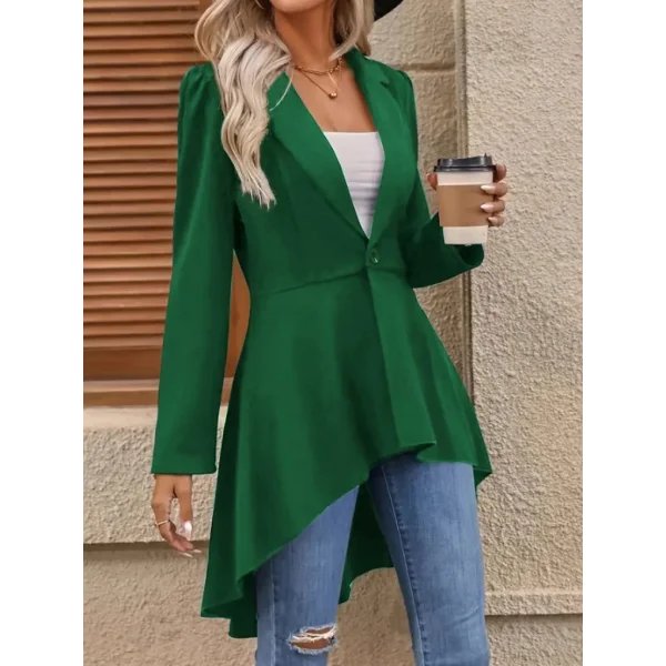 Kadın Uzun Kollu Yakalı önden Düğmeli Uzun Atlas Blazer Ceket