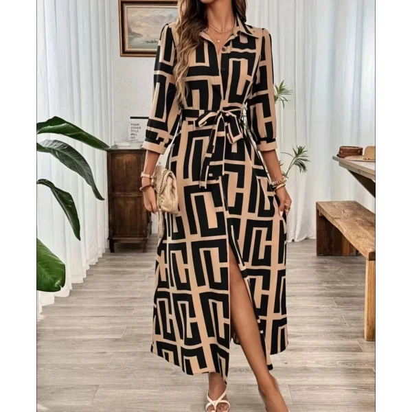 Kadın Uzun Kollu Yakalı önden Düğmeli Uzun Süprem Elbise