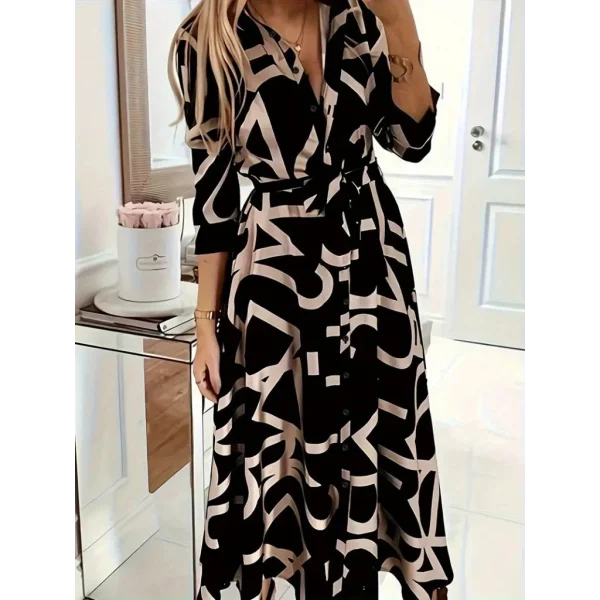 Kadın Uzun Kollu Yakalı önden Düğmeli Uzun Süprem Elbise