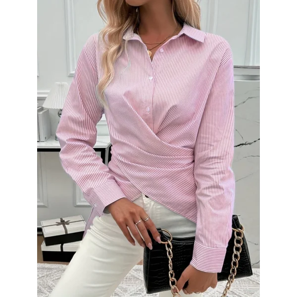 Kadın Uzun Kollu Yakalı önden Düğmeli Ve çapraz Bağlamalı Dokuma Gömlek