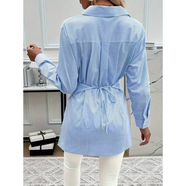 Kadın Uzun Kollu Yakalı önden Düğmeli Ve çapraz Bağlamalı Dokuma Gömlek