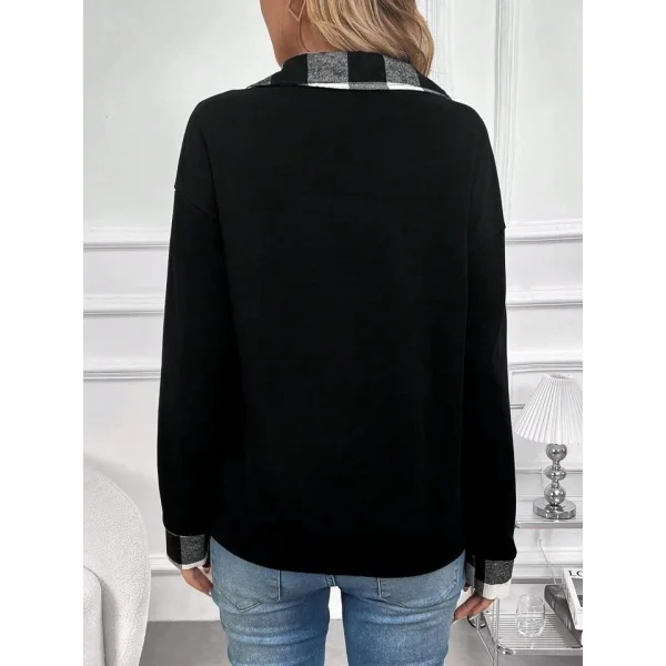 Kadın Uzun Kollu Yakalı önden Fermuarlı Ekose Detaylı Viskon Iki Iplik Bluz