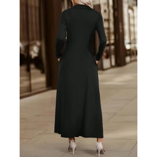 Kadın Uzun Kollu Yakalı önden Fermuarlı Uzun Viskon Iki Iplik Elbise