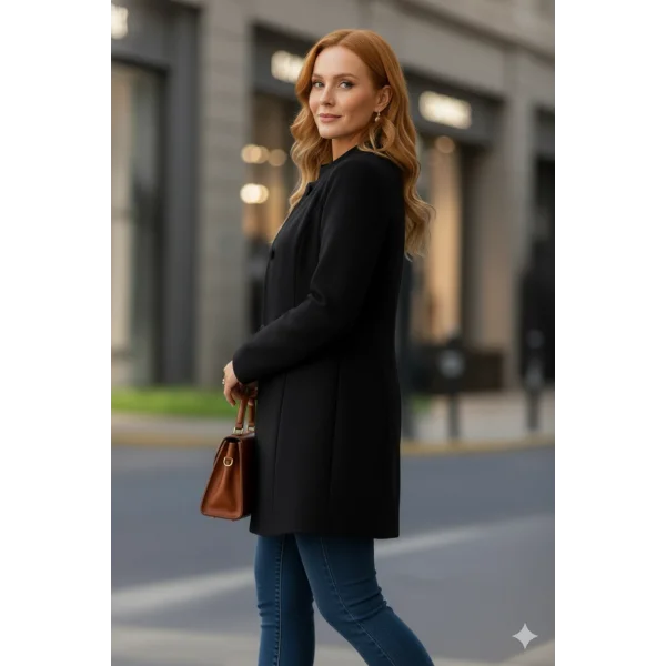 Kadın Uzun Kollu Yakalı önü Düğmeli Ithal Kaşe Astarlı Kaban