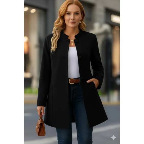 Kadın Uzun Kollu Yakalı önü Düğmeli Ithal Kaşe Astarlı Kaban