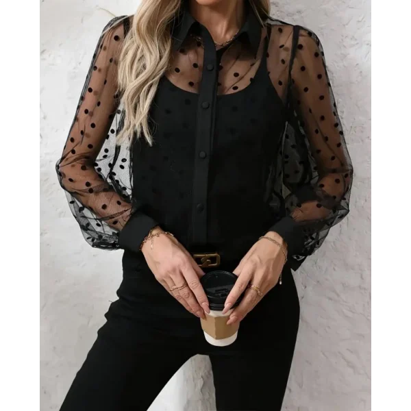 Kadın Uzun Kollu Yakalı şeffaf Tül Detaylı Ve Viskon Atlet Ikili Takım