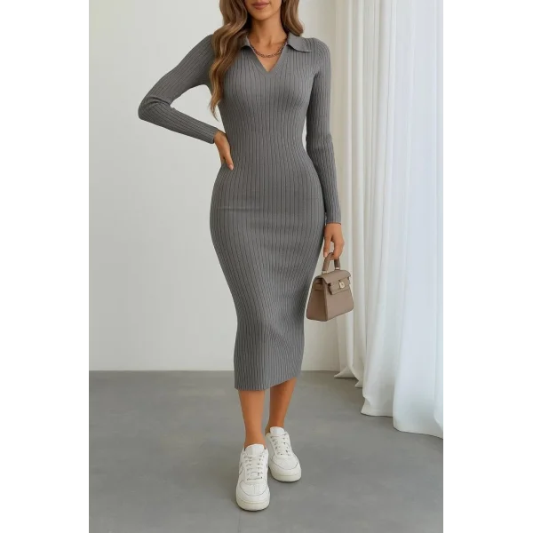 Kadın Uzun Kollu Yakalı Triko Elbise
