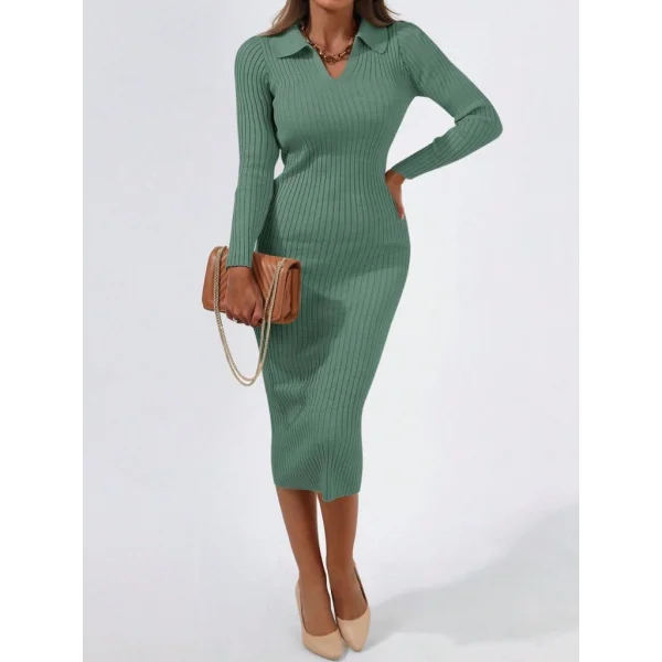 Kadın Uzun Kollu Yakalı Triko Elbise