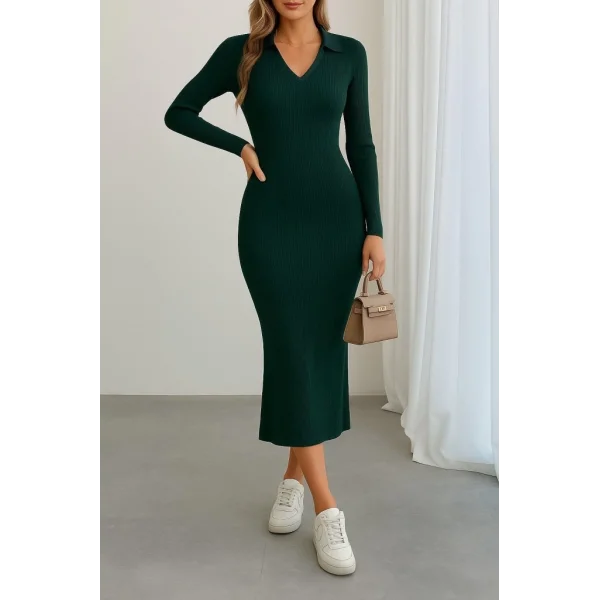 Kadın Uzun Kollu Yakalı Triko Elbise