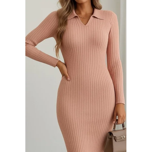 Kadın Uzun Kollu Yakalı Triko Elbise