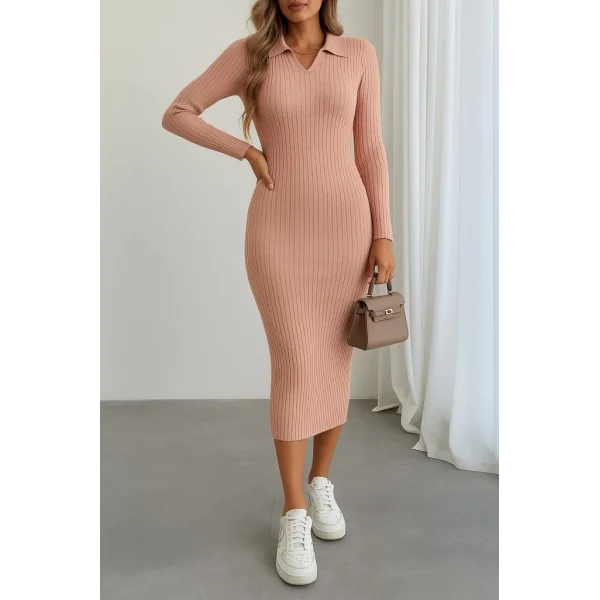 Kadın Uzun Kollu Yakalı Triko Elbise