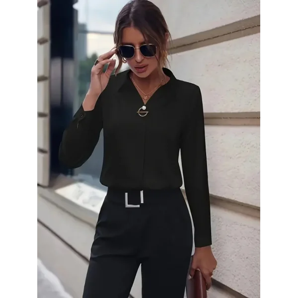 Kadın Uzun Kollu Yakalı Trikoton Gömlek