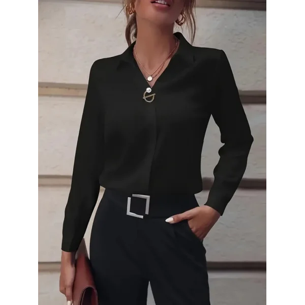 Kadın Uzun Kollu Yakalı Trikoton Gömlek