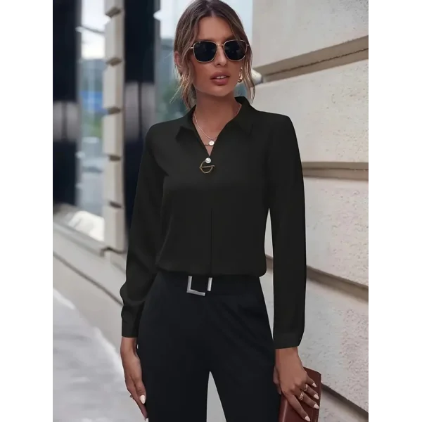 Kadın Uzun Kollu Yakalı Trikoton Gömlek