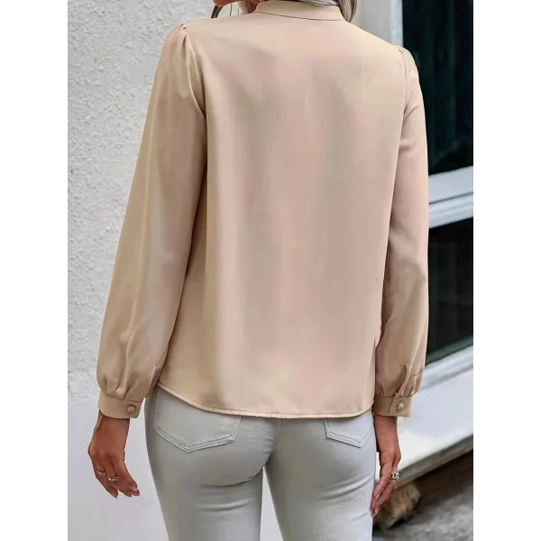 Kadın Uzun Kollu Yakalı Yakadan Bağcıklı Düğmeli Sandy Bluz