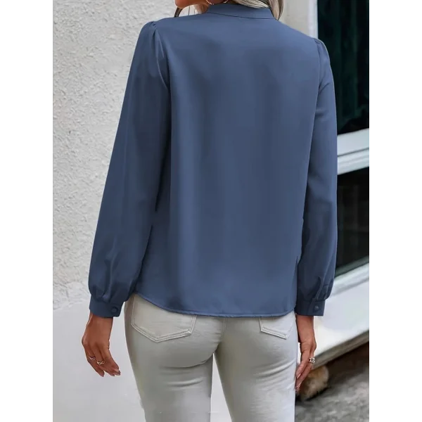 Kadın Uzun Kollu Yakalı Yakadan Bağcıklı Düğmeli Sandy Bluz