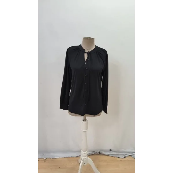 Kadın Uzun Kollu Yakalı Yakadan Bağcıklı Düğmeli Sandy Bluz