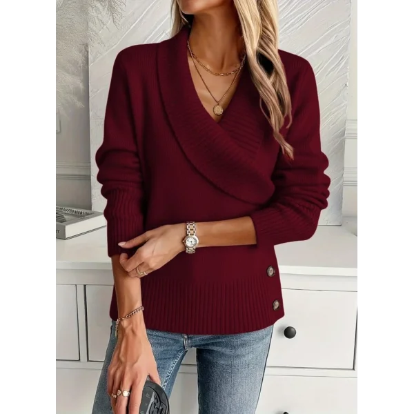 Kadın Uzun Kollu Yakalı Yandan Düğmeli Triko Bluz