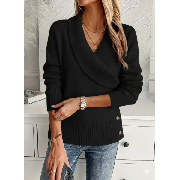 Kadın Uzun Kollu Yakalı Yandan Düğmeli Triko Bluz